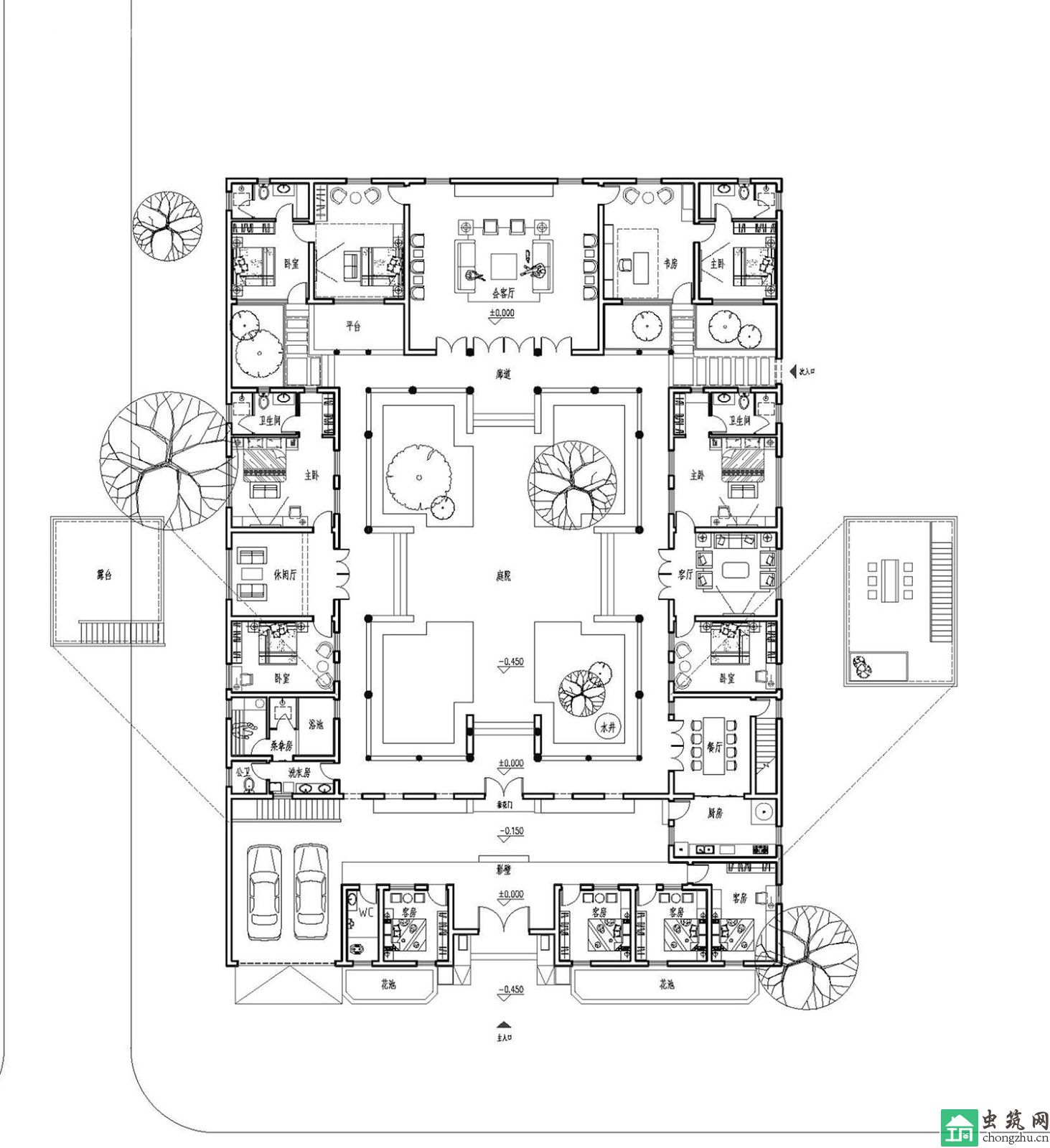 业主意向建造一套传统四合院,满足一家人的居住 居住空间既要方便